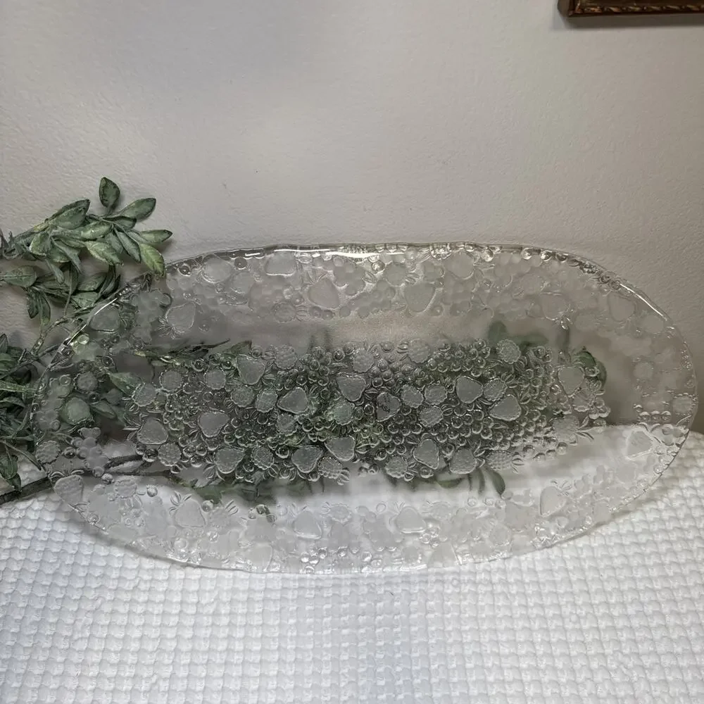 Mikasa Walther Crystal Strawberry Berry Glass Platter 16” West Germany Vintage